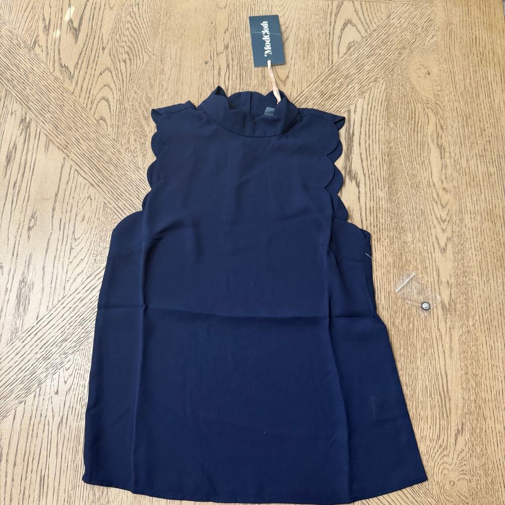 ModCloth Scalloped Sleeveless Top Navy Blue XXS‎ NWT